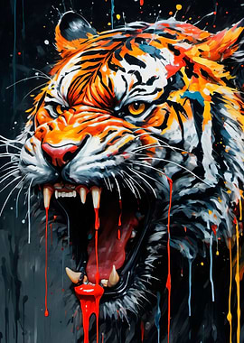 dripping paint tiger art