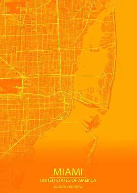 Miami Florida Orange Map