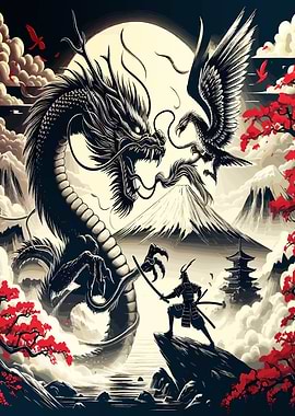 red japan samurai dragon