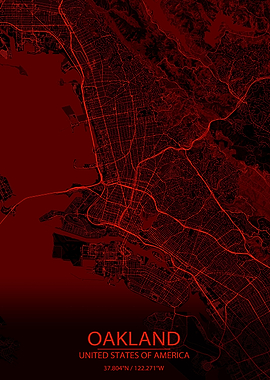 Oakland CA Red Black Map