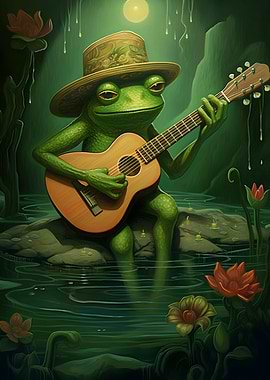 Green Frog Playing Guitar
