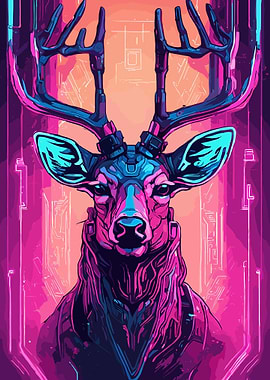 Deer Neon Cyberpunk Animal