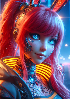 Rabbi Girl Blue Neon Anime