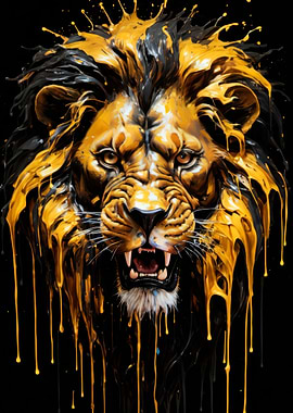 gold black paint lion art