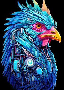 Cyberpunk Chicken 03 Blue