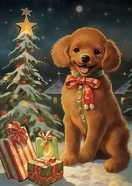 Cute Vintage Poodle Xmas