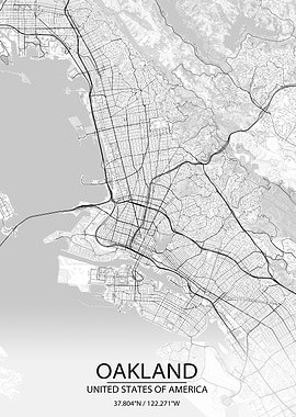 Oakland CA USA White Map