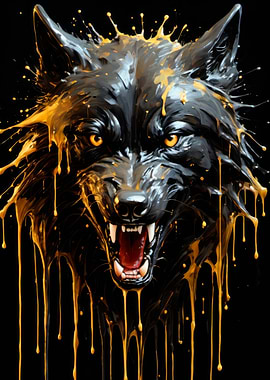 gold black paint wolf art