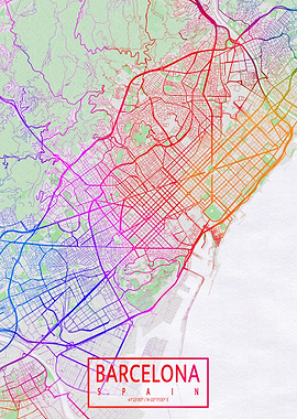 Barcelona Map Colorful