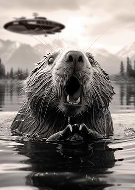 Funny Graphic Beaver UFO