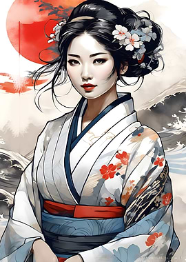 geisha ink painting art