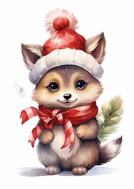 Merry Cute Wolf Xmas