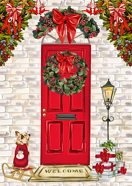 Red Christmas Door Decor