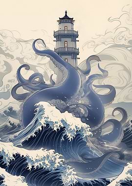A lighthouse and monster