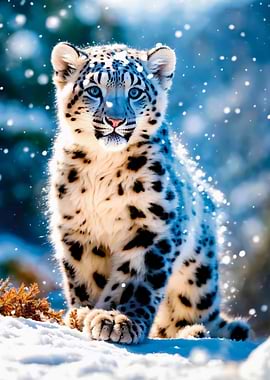 Snow leopard in snow
