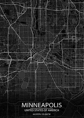Minneapolis USA Black Map