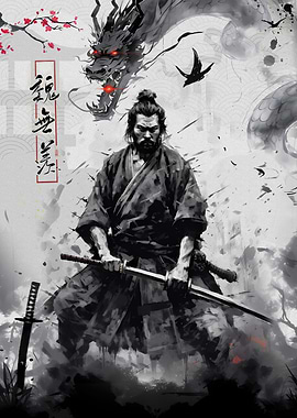 Samurai Warrior Ink Wash