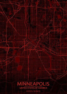 Minneapolis Black Red Map