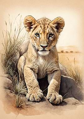 Lion Cub In The Savannah