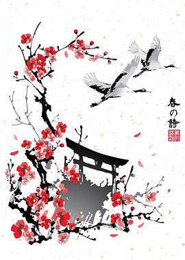 Cranes Fly Torii Gates