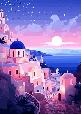 Santorini Greek Travel Art