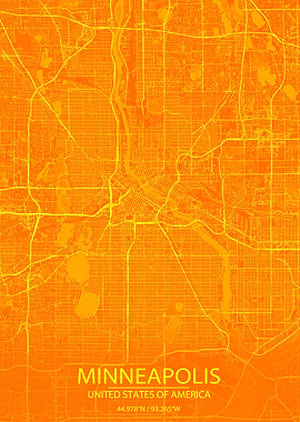 Minneapolis USA Orange Map