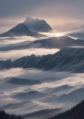 Foggy mountain peaks