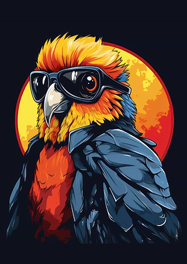 Retro parrot in sunglasses