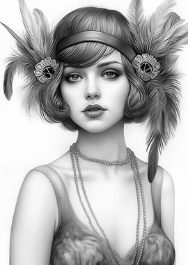 Flapper Woman Pencil Style