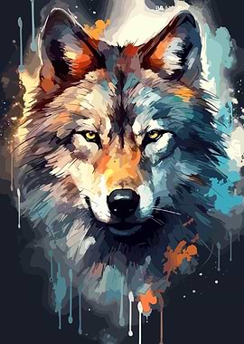 Watercolor Wolf Face