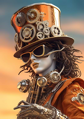 The mans steampunk attire
