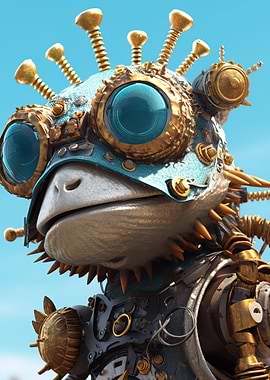 a curious frog with gears