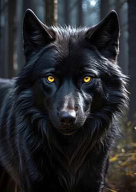 Black Wolf Yellow Eyes