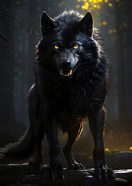 Black Wolf Yellow Eyes