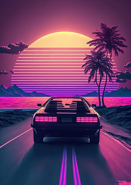 Sunset Retro wave Car