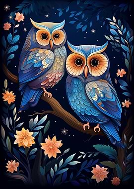 Floral Night Owl Couple