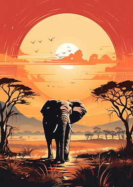 Hot sunset elephant