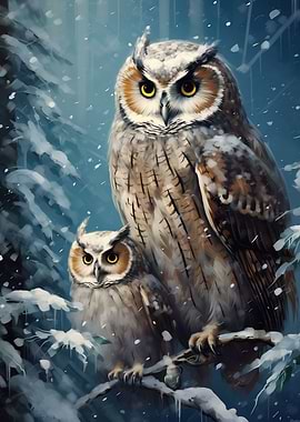 Cute Owl Family Xmas