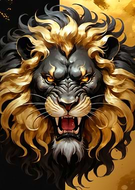 japanese lion art poster