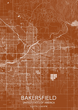 Bakersfield USA Brown Map