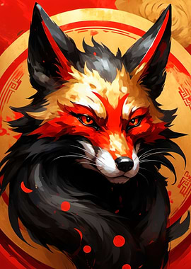 japanese fox art poster
