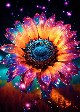Neon Gold Cosmic Sunflower