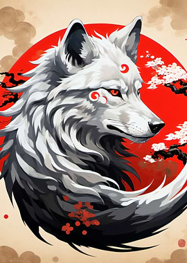 japanese wolf art poster