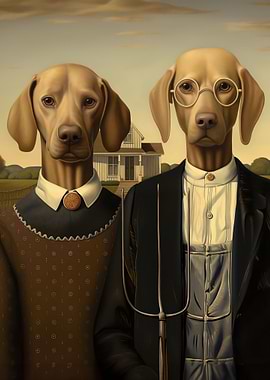 American Gothic Dog Parody
