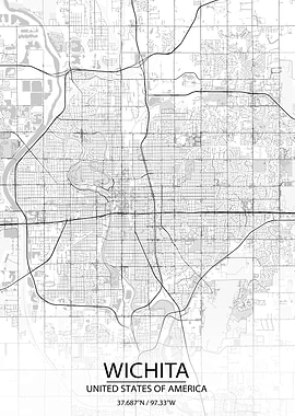 Wichita Kansas White Map