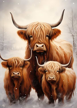 Highland Cow Family Xmas