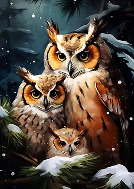 Merry Xmas Owl Family