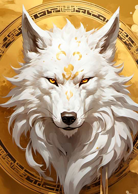 japanese wolf art poster