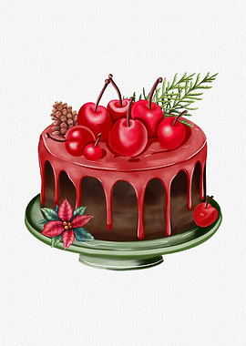 Watercolor Christmas Cake