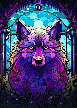 Colorful Wolf Neon Art